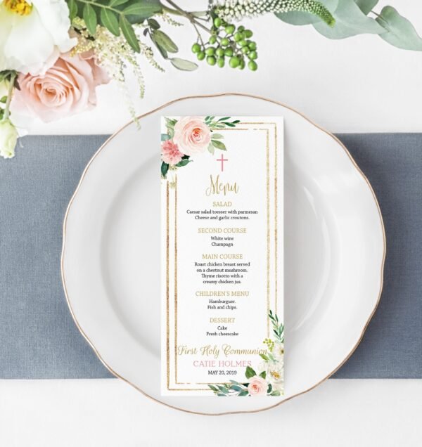 Girl First communion welcome sign, Girl First Communion Poster, Communion Decoration, Printable Sign, Floral watercolor, FC05 - Image 4