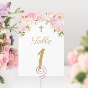 Table Number Template, Printable Table Numbers, First Communion, Baptism table numbers, Instant download