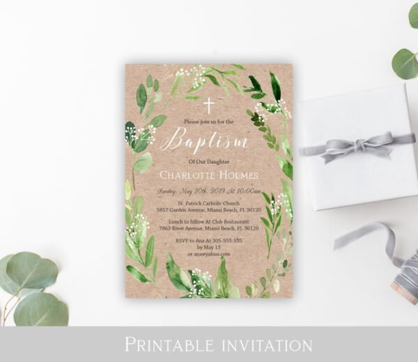 Greenery Baptism Favor tags, Rustic Baptism favor tags, Christening tags, Printable labels, Baptism stickers, Baptism gift tags, Wreath - Image 3