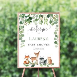 Woodland Baby Shower Welcome Sign, neutral baby shower, baby shower printable, sign, woodland baby shower decoration, woodland animals