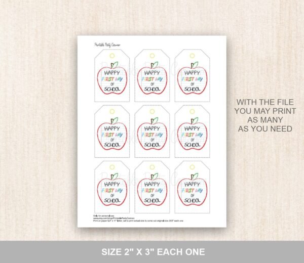Back to School printable tag, Happy First Day of School Gift tag, Teacher gift tags, Instant download, First Day of school favors, Apple - Image 3