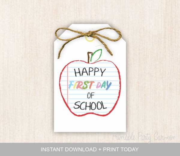 Back to School printable tag, Happy First Day of School Gift tag, Teacher gift tags, Instant download, First Day of school favors, Apple - Image 2