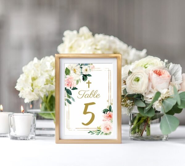 Printable Table Numbers, First Communion, Baptism numbers, Wedding table numbers, Instant download, 4x6, 5x7, FC05
