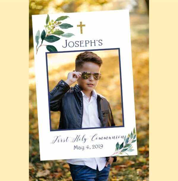 First communion boy welcome sign, 1st communion poster, communion decoration, printable sign, navy and gold - Image 3