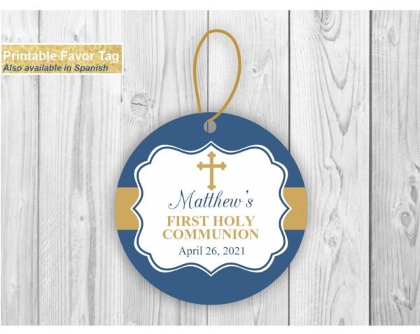 First communion boy welcome sign, 1st communion poster, navy blue, communion decoration, printable sign, navy and gold - Image 3