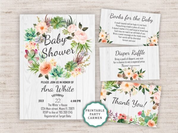 Succulents Bridal shower welcome sign, printable, boho welcome sign, wreath watercolor, bridal shower decorations, bohemian bridal shower - Image 4