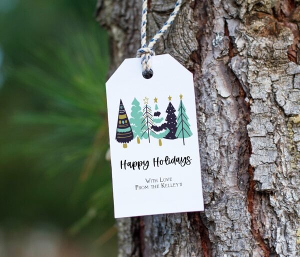 Happy Holidays Labels printable, Christmas Gift Tags, holiday favor tags, Christmas Pine, Editable template, CHR05
