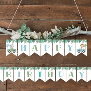 Happy Birthday safari Banner, Safari Banner, 1st Birthday Banner, Printable banner, Birthday Decoration, Neutral gender Instant download