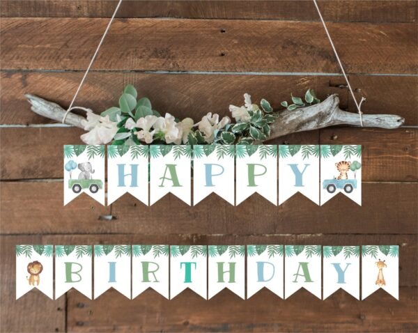 Happy Birthday safari Banner, Safari Banner, 1st Birthday Banner, Printable banner, Birthday Decoration, Neutral gender Instant download
