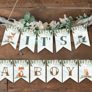Winter Banner It's a Boy Woodland baby shower, woodland animals, Christmas shower decoration, printable banner, instant download
