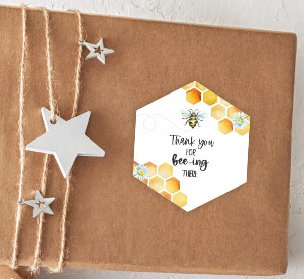 Bee Gift Tags, Birthday Bee day tags, Thank you for bee-ing there, Bee Gift tags printable, Polygon Honey, Instant download