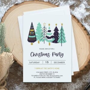 Holiday Party Invitation, Christmas Party Invitation, Mystical Winter, Printable Invitation Christmas card, Instant Download, Pine, CHR05