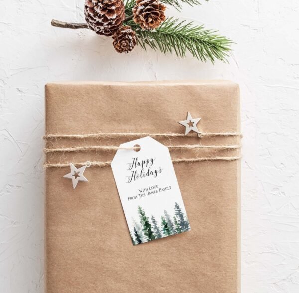Holidays Favor Tags printable, Christmas Gift Tags Template, Christmas tree, Merry Christmas tags, Editable Template, evergreen