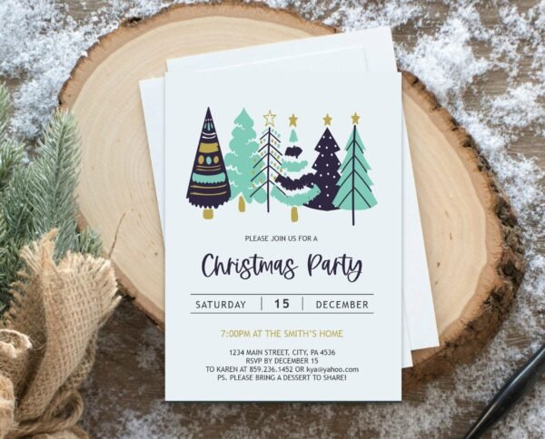 58 Holiday Menu Card, Printable Christmas Menu, Christmas Menu Planner, Christmas dinner menu, Pine trees, evergreen, Editable Template, CHR05 - Image 3