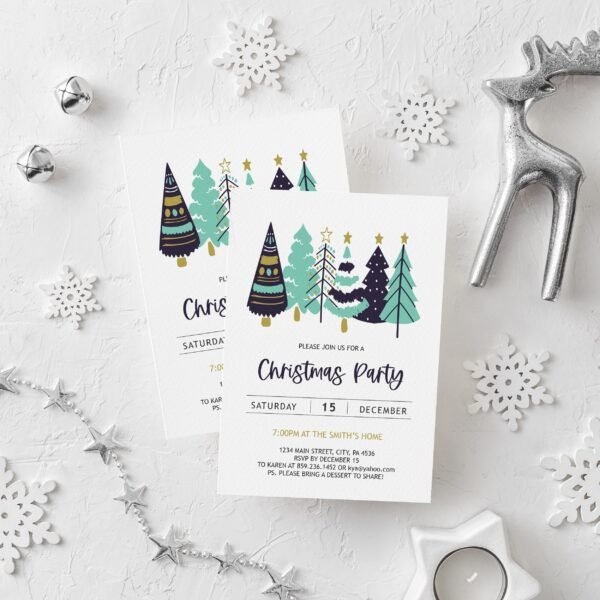 58 Holiday Menu Card, Printable Christmas Menu, Christmas Menu Planner, Christmas dinner menu, Pine trees, evergreen, Editable Template, CHR05 - Image 4