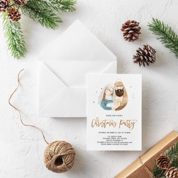Christmas Party Invitation, Nativity Christmas Invitation, Religious Printable Invitation, Instant Download, CHR02 - Image 2