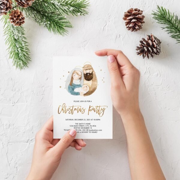 Christmas Party Invitation, Nativity Christmas Invitation, Religious Printable Invitation, Instant Download, CHR02