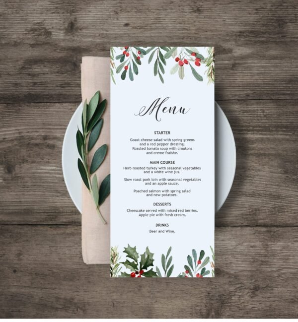 Printable Christmas Place Cards Template, Holiday Seating Card, Escort Card Printable, Christmas Eve Flower, Editable Template, CHR06 - Image 8