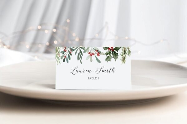 Christmas Place Cards Template, Escort Card Printable, Holiday Seating Card, Printable place cards, Holly Jolly, Editable Template, CHR06