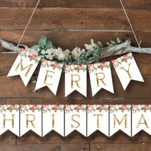 Christmas Ornaments, Gold Merry Christmas Banner, Instant Download & Print