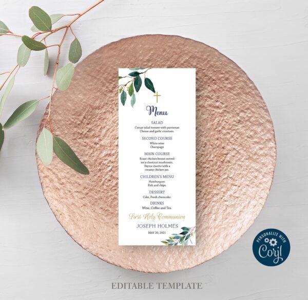 First Communion invitation siblings BUNDLE, 1st Communion Twins, First communion Boy and Girl Printable Invite, Greenery Invitation, FC04 - Image 8