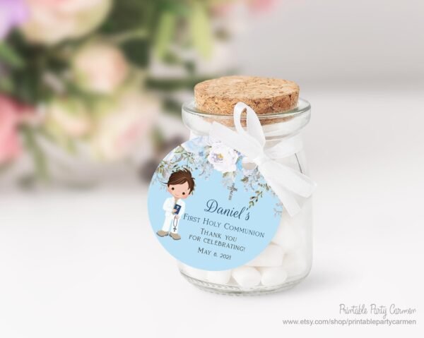 Water bottle labels First Communion Boy, Blue Boy First Communion, Personalized Printable Label, Baptism water bottle label - Image 4
