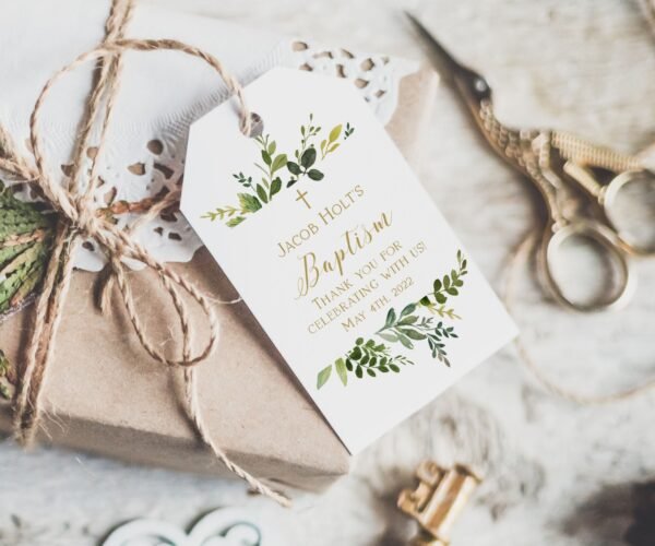 Printable Baptism Thank You Favor Tags Girls, Greenery Printable Thank You Tags, Beautiful Gift Tags, Printable Baptism Tag
