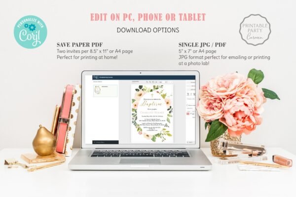 Girl First Holy Communion invitation, First Holy Communion Invitation, Lilac Watercolor, Editable Template, Printable, FC06 - Image 5
