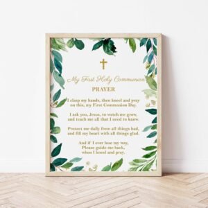 First Communion Prayer, Printable Communion Prayer, Communion Decoration, Greenery Watercolor, Neutral, Instant Download, FC04