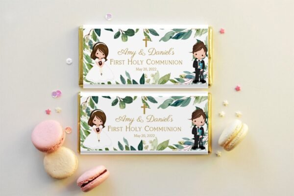 First Communion invitation siblings BUNDLE, 1st Communion Twins, First communion Boy and Girl Printable Invite, Greenery Invitation, FC04 - Image 10