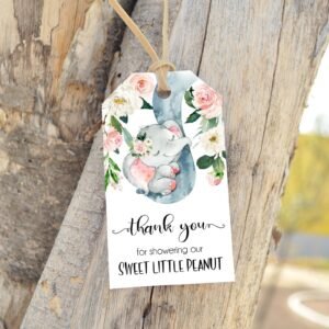 Elephant Baby Shower Favor tags, Blush baby shower Girl, Printable Favor Hang Tags, Baby Shower Decoration, Instant download