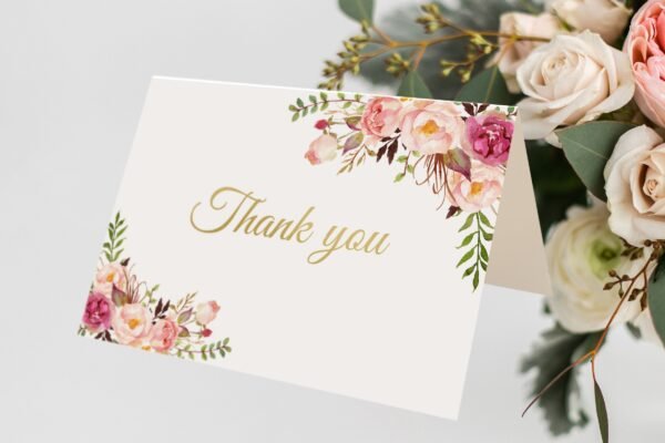 Printable Thank You Card, Bridal Shower Card, Thank You Note card, Floral Blush Watercolor, Wedding, Instant Download - Image 2