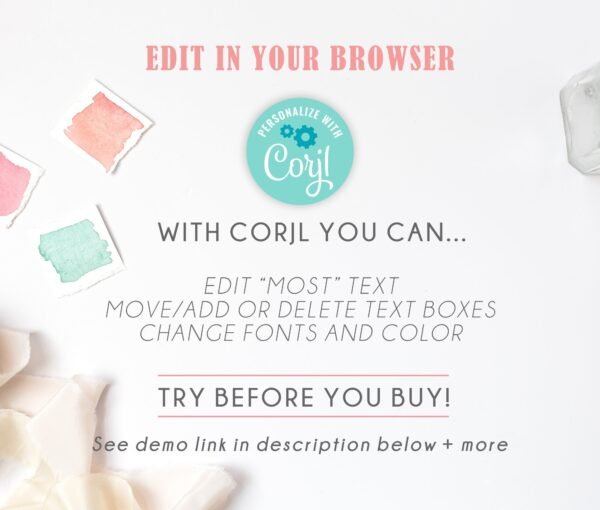 Girl First Holy Communion Invitation, Communion Invitation Card, Printable Invitation, Watercolor, Editable template, Floral Rose Gold, FC08 - Image 3