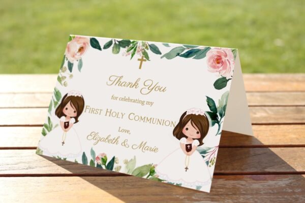 First Communion invitation siblings, communion twins, first communion girls, printable invitation, floral greenery invitation, sisters - Image 10