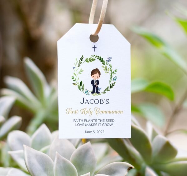 Boy First Communion Welcome Sign Template, 1st communion Poster, Communion decoration, Custom Printable sign, Greenery welcome sign - Image 8