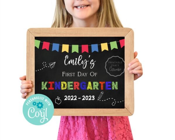 Kindergarten Sign, Editable First Day of School sign, Kindergarten Boy sign, Kindergarten Chalkboard sign - Image 4