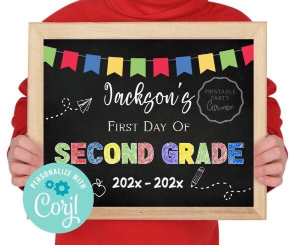 First Day of School Sign, Second Grade Printable Sign, First Day of School sign, Second Grade Boy sign, Editable Sign