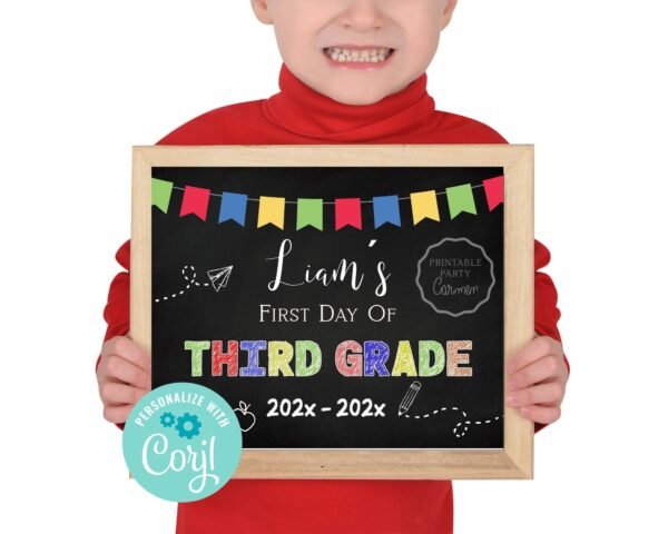 First Day of School, Third Grade Printable Sign, First Day of School sign, Third Grade Boy sign, Editable Sign