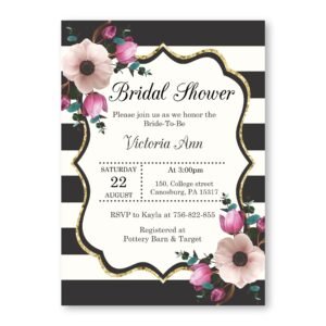 Bridal Shower Invitation, Black and White, Bridal Tea, Party Elegant Invitation, Tulips, Custom, Gold, Printable
