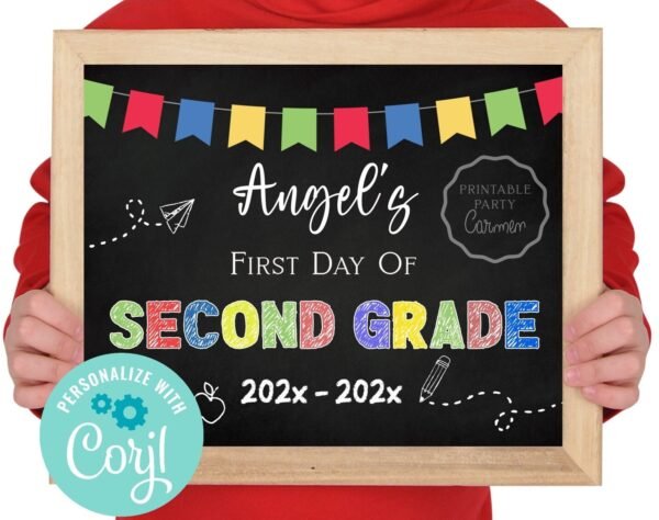 First Day of School Sign, Second Grade Printable Sign, First Day of School sign, Second Grade Boy sign, Editable Sign - Image 2