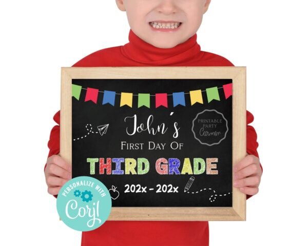 First Day of School, Third Grade Printable Sign, First Day of School sign, Third Grade Boy sign, Editable Sign - Image 2