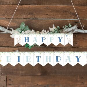 Happy Birthday elephant Banner, Elephant Banner, 1st Birthday Banner, Printable banner, Birthday Decoration, Neutral gender Instant download