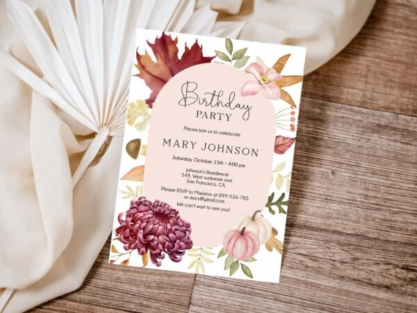 Autumn Floral Birthday Party Invitation