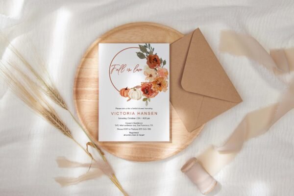 Fall In Love Bridal Shower Invitation, Autumn Bridal Shower Invitation, Fall Floral Bridal shower, Boho Pumpkins, Editable, BRIFALL02 - Image 4