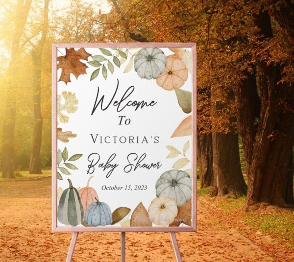 Fall Baby Shower Welcome Sign, Pumpkin Baby Shower Fall, Autumn Shower, Neutral Baby Shower, Shower Decoration, Printable sign, Pumkins - Image 2