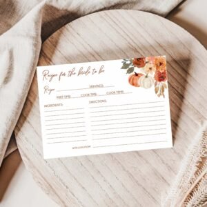 Fall Bridal Shower Recipe Card, Pumpkin Bridal Shower Recipe, Printable Recipe Card, Recipe for the bride to be, Terracotta Instant download
