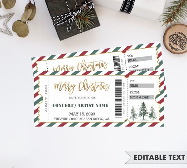 CHRISTMAS Concert Gift Ticket, Surprise Concert, Christmas Gift, Surprise Gift Voucher, Editable Template, Instant download