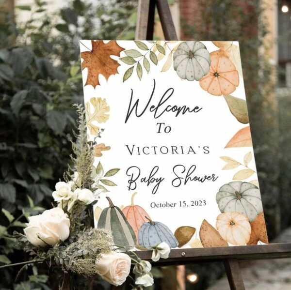 Fall Baby Shower Welcome Sign, Pumpkin Baby Shower Fall, Autumn Shower, Neutral Baby Shower, Shower Decoration, Printable sign, Pumkins