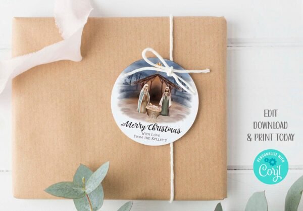 Nativity Christmas Gift Tags, Religious Christmas favor tags, Christmas Favor Tags, Christian Christmas, Printable, Editable template
