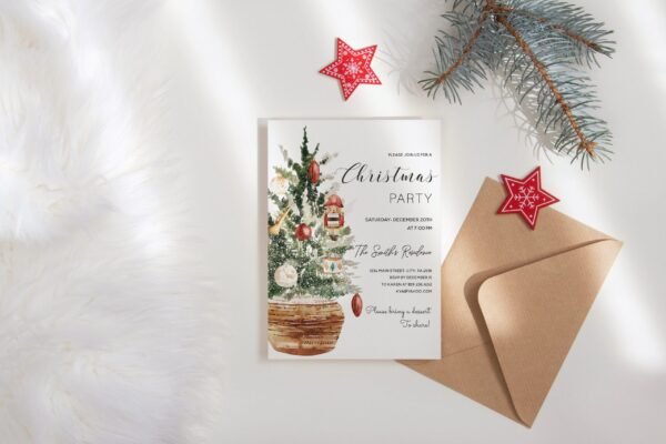 Christmas Invitation, Holiday Party Invitation, Printable Invitation Christmas card, Pine tree, Editable Template, Instant Download, CHR10 - Image 3